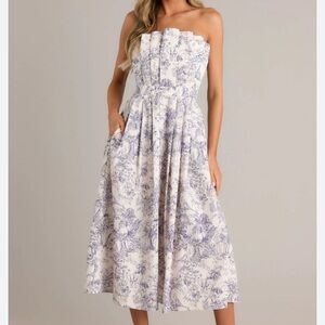 Entro White and Blue Strapless Sundress for Weddings